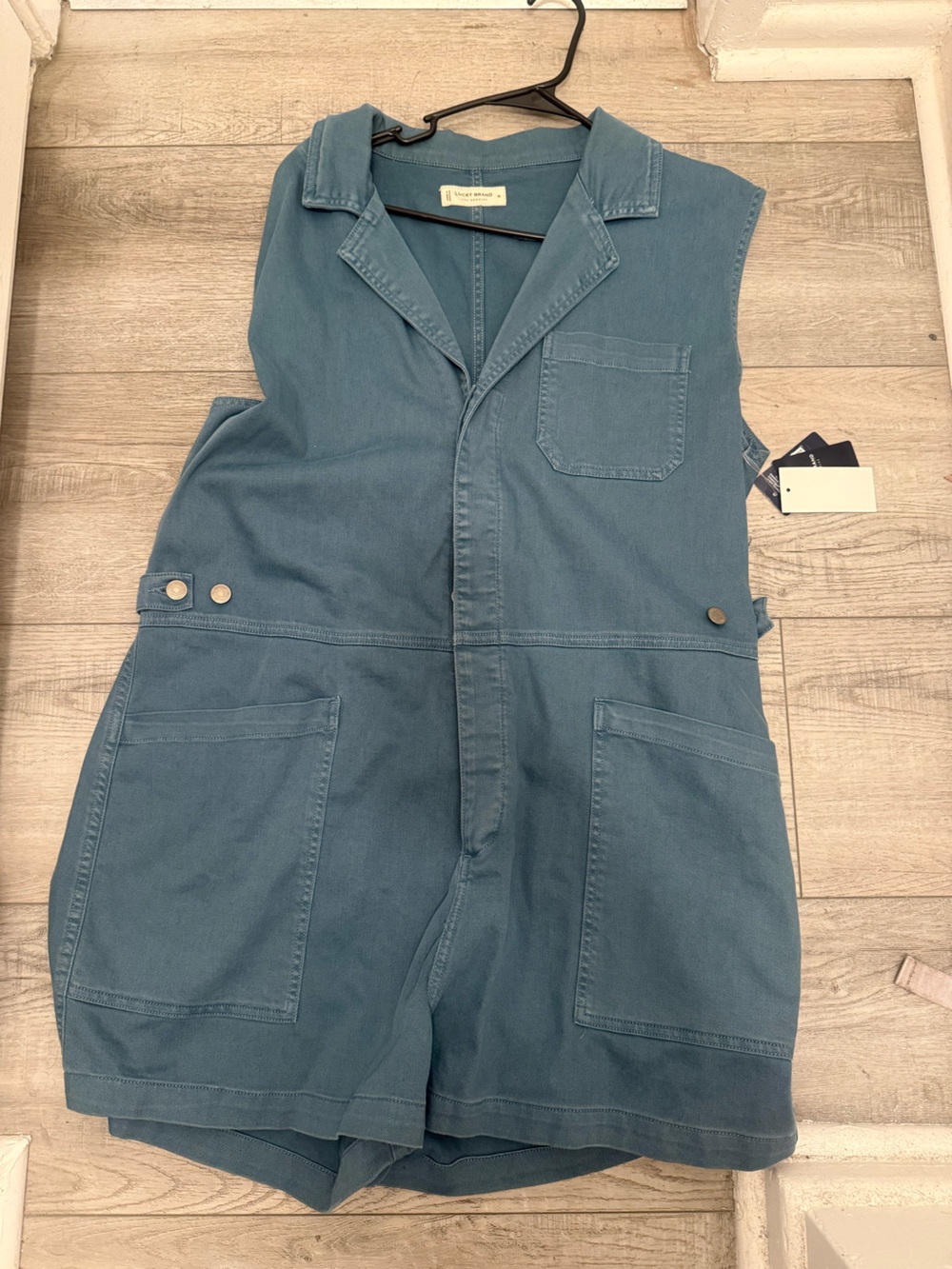 Sleeveless Denim Romper Shorts - Blue